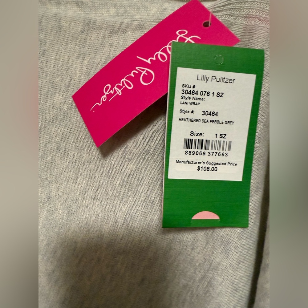 Lilly Pulitzer Lani Wrap Heather Sea Pebble Grey One Size NWT - Picture 3 of 6
